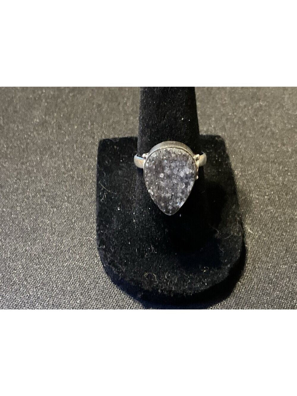 925 Sterling Silver Size 7 Ring With Bluish Grey Agate Druzy Gemstone